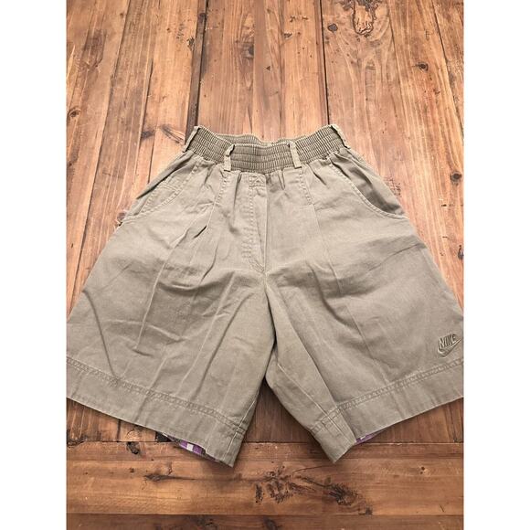 Vintage Nike Girls Size Medium Pull On Khaki Shorts Golf Walking Geometric Hem - Picture 1 of 14
